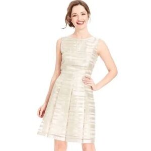 Tahari ASL Gold Metallic Illusion Stripe Dress 14